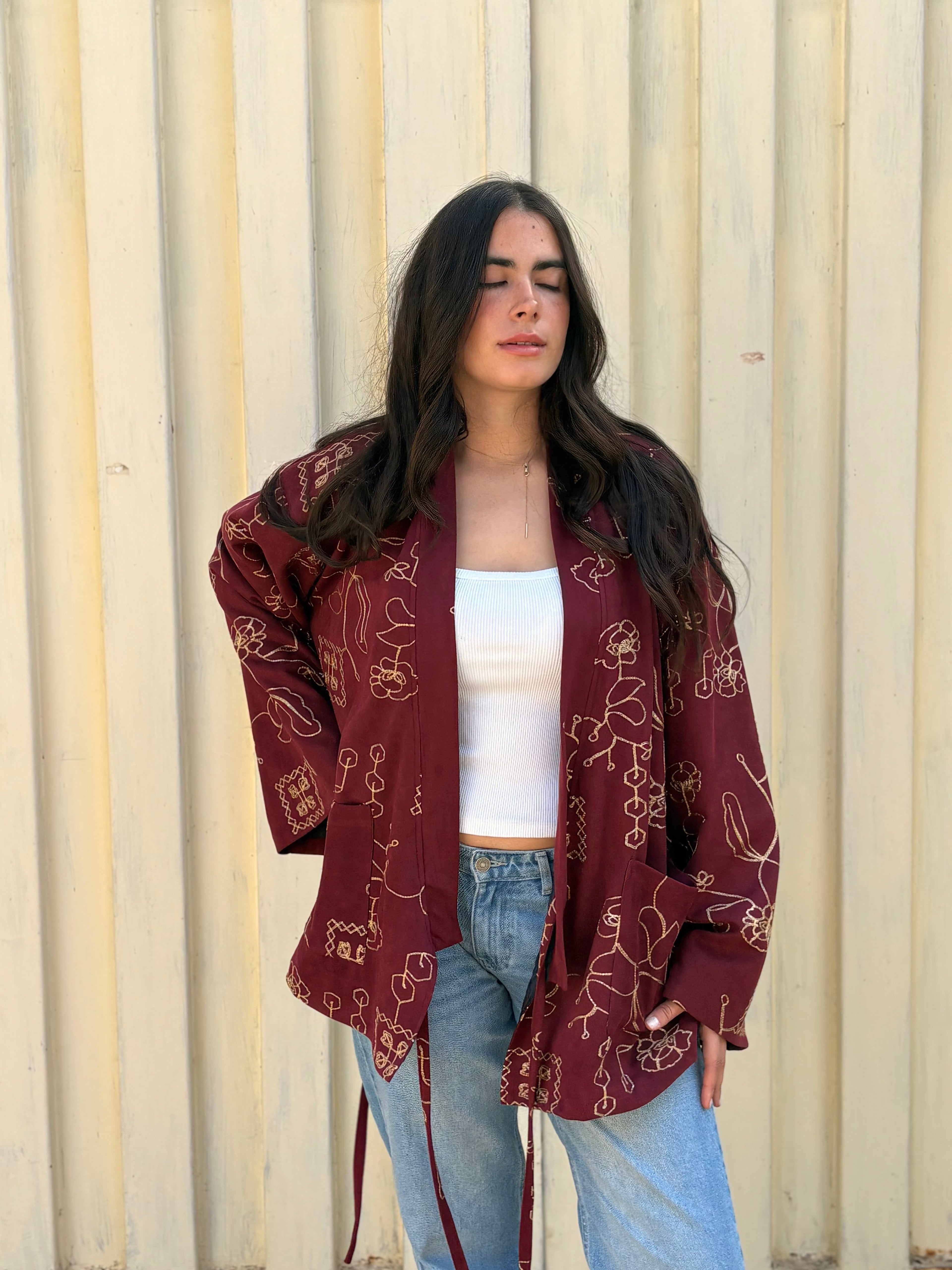 Crimson Suede Wrap Jacket